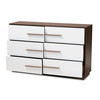 Baxton Studio Mette Mid-Century White and Walnut Finished 6-Drawer Wood Dresser 157-9696